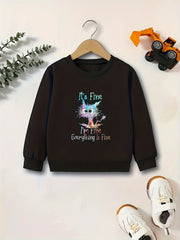 Girls Cat Graphic Sweatshirt - Comfy Casual Kids Active Pullover Top