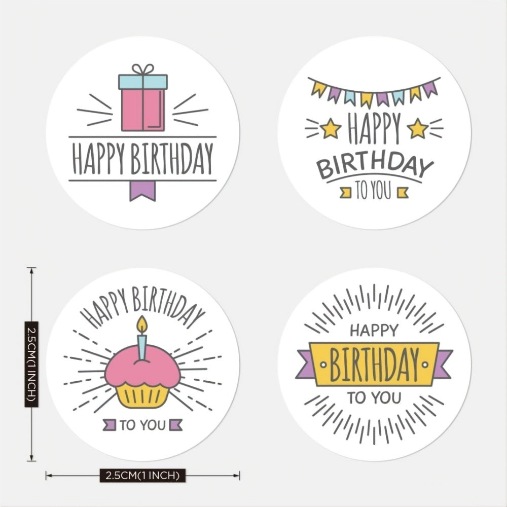 500pcs Happy Birthday Stickers Roll - 2 1inch Round Lables for Gift Wrapping DIY