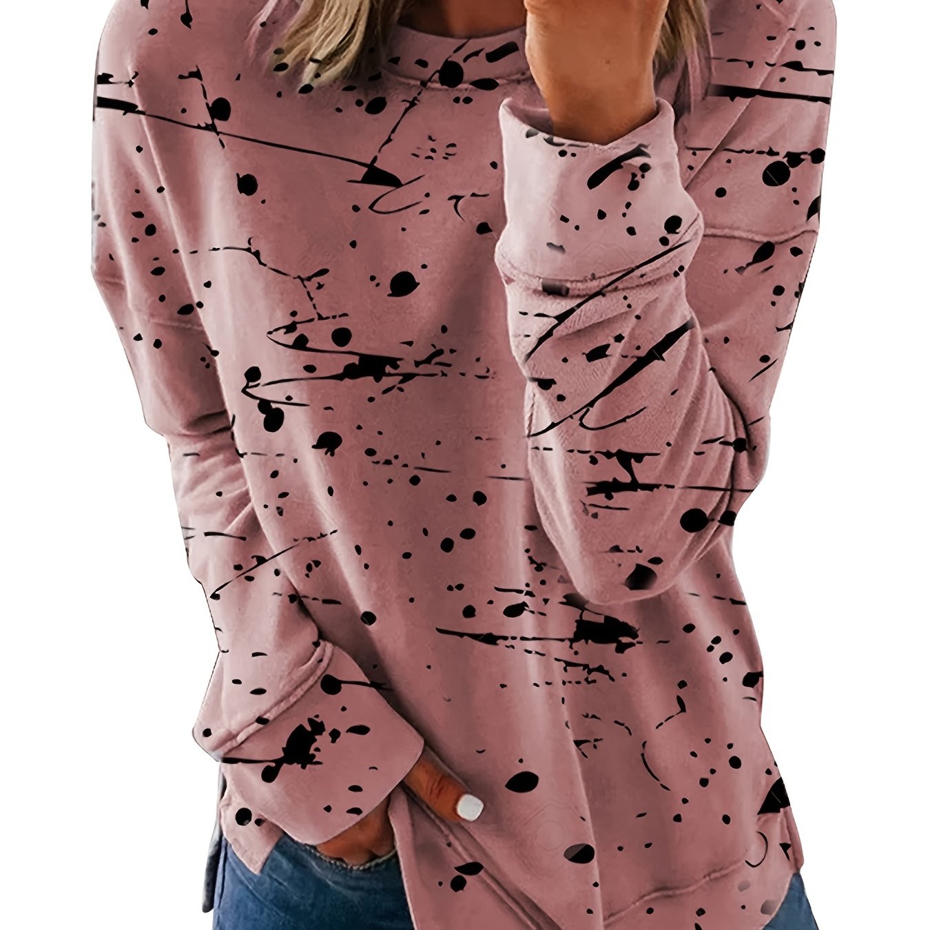 Graffiti Print Crew Neck Sweatshirt Long Sleeve Pullover