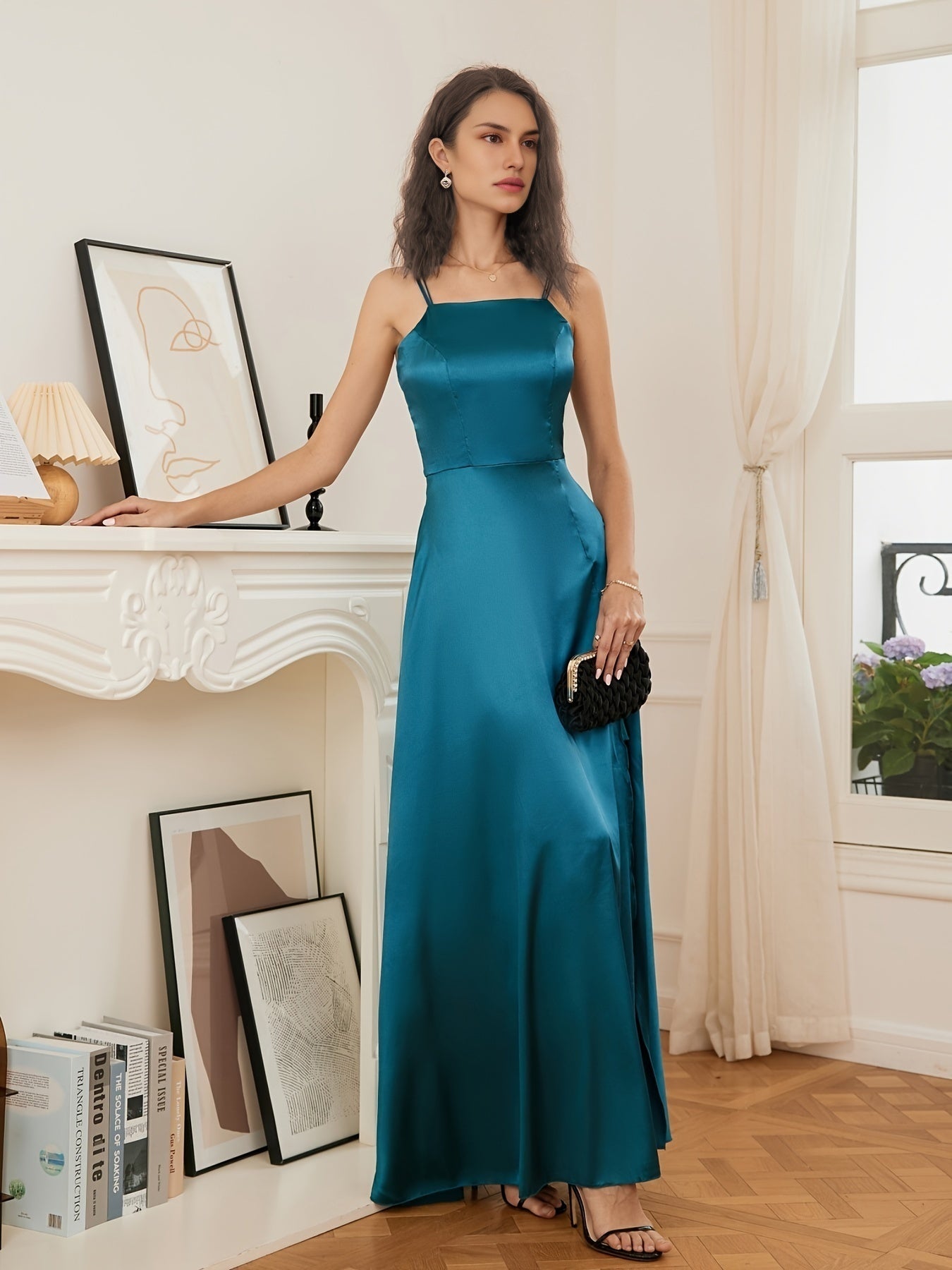 Solid Spaghetti Strap Dress Sleeveless Backless Dress Women's Clothing