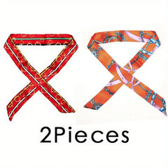 Ring Print Twilly Scarf Vintage Ribbon Neckerchief Satin Hair Ribbon Set