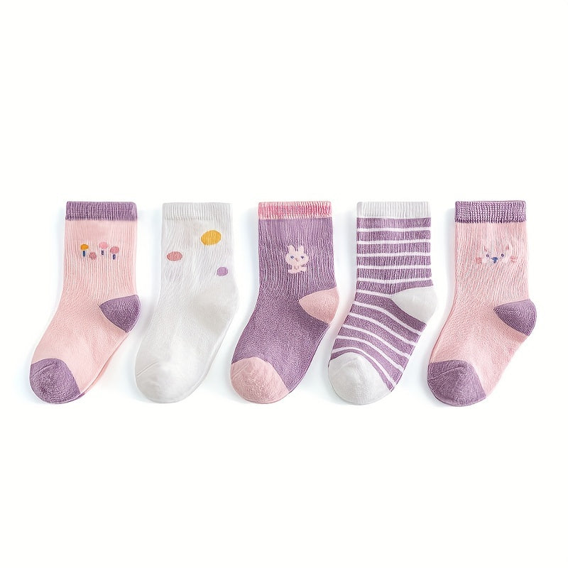 5 Pairs Kids Cartoon Knee High Socks, 1-12 Years Old
