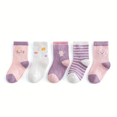 5 Pairs Kids Cartoon Knee High Socks, 1-12 Years Old