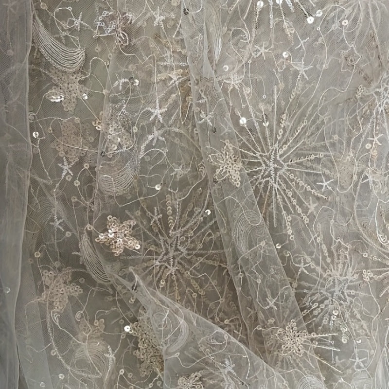 Fairy Star Moon Sequin Embroidery Mesh Fabric for Wedding Dress