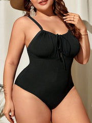 Retro Swimsuit Women's Tie Front Ruched Tummy Control One Piece