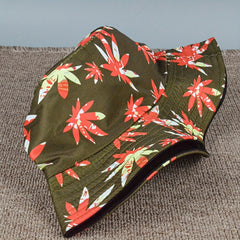 Maple Leaf Print Bucket Hat Foldable Outdoor Sun Protection Sunshade