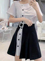 Two Piece Set Short Sleeve T shirt & Belted Skirt Women's Clothing