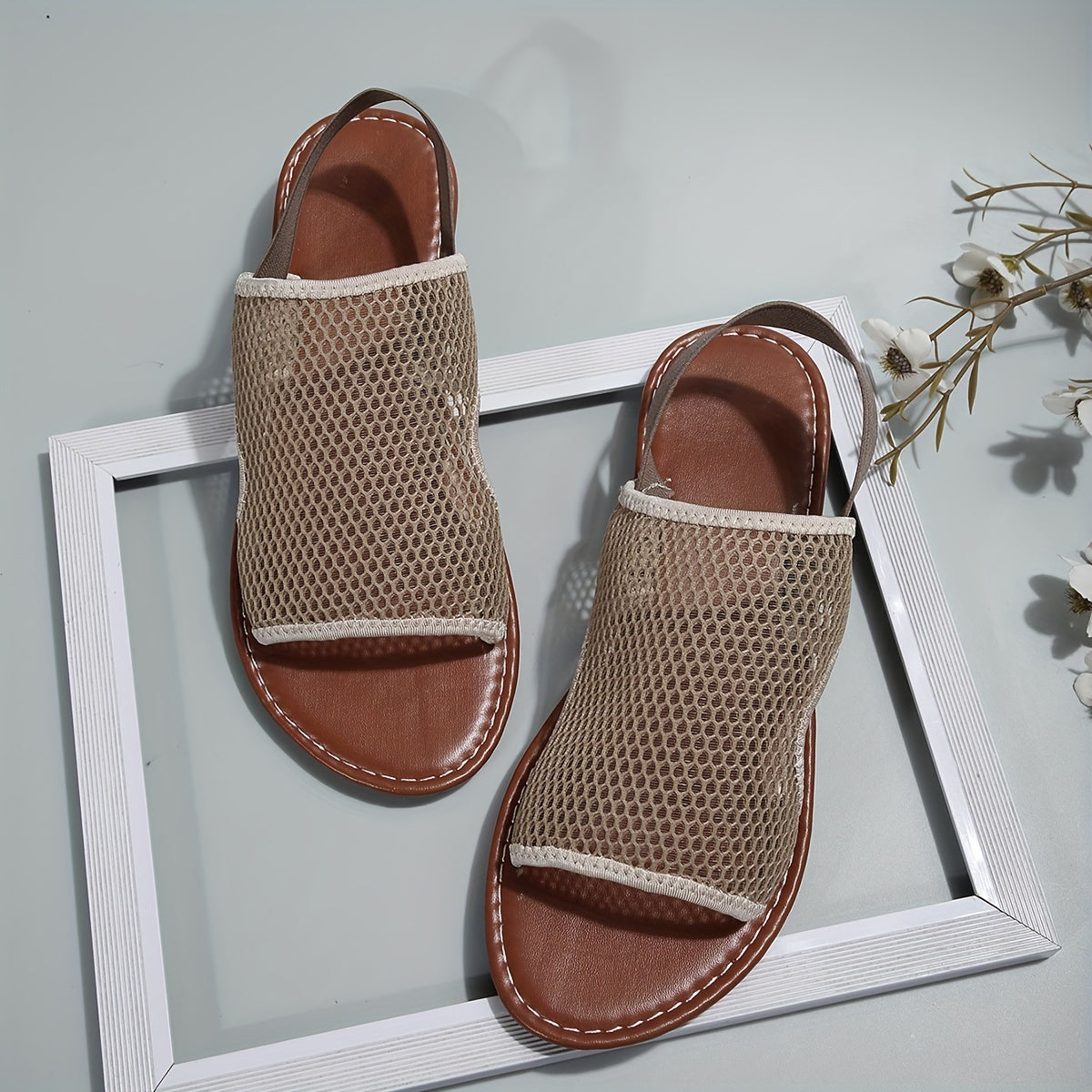 Women's Mesh Sandals Faux Leather Ankle Strap Shoes
