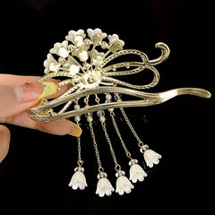Flowers Rhinestone Tassel Hair Clips Hanfu Decorative Hair Accessories