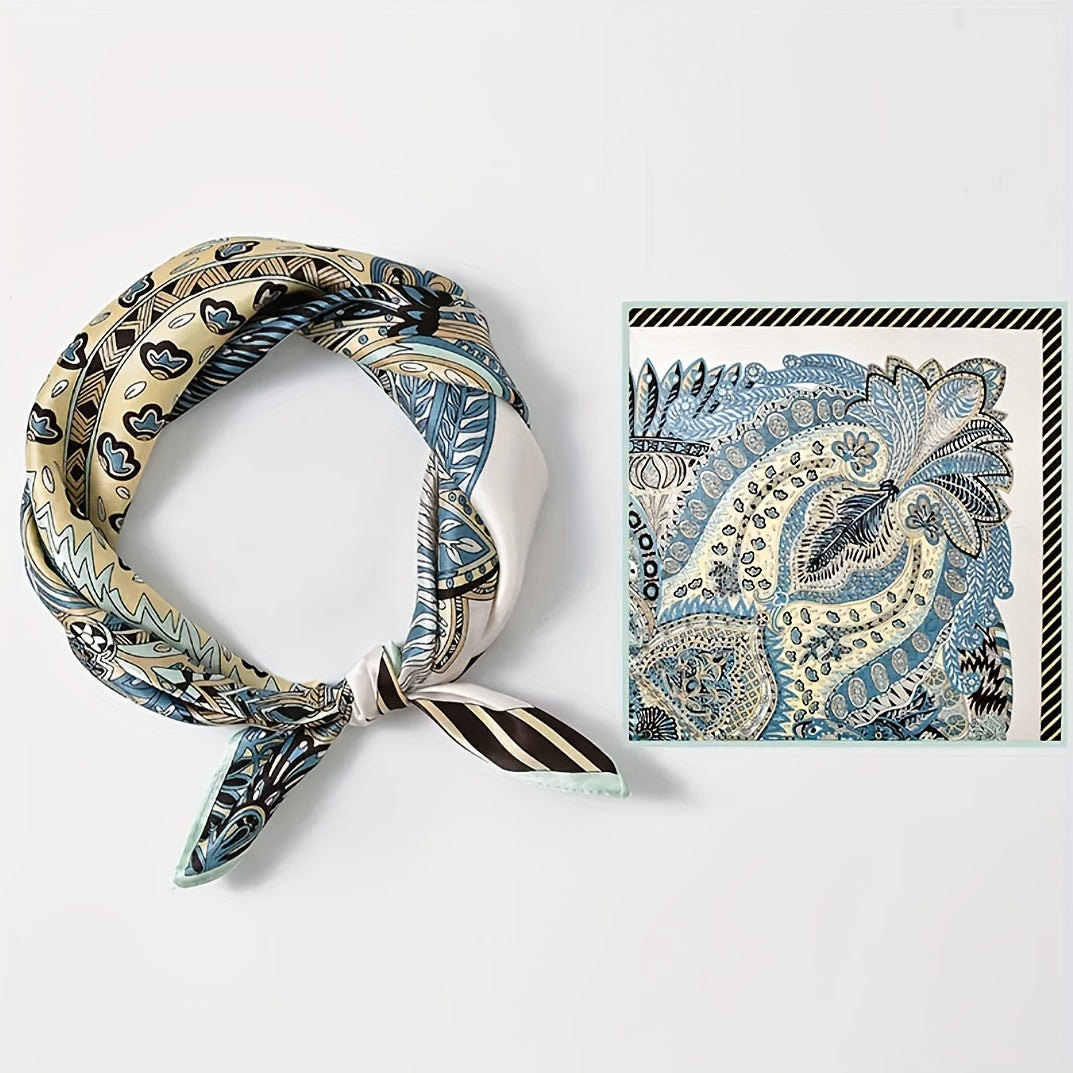 Green Paisley Print Bandana Vintage Square Scarf Silk Shawl Neckerchief