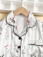 Girls Plant Floral Pattern Lapel Neck Pajama Set
