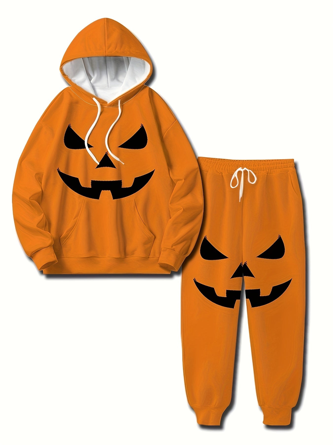 Halloween Pumpkin Print Men's Hoodie & Sweatpants Set