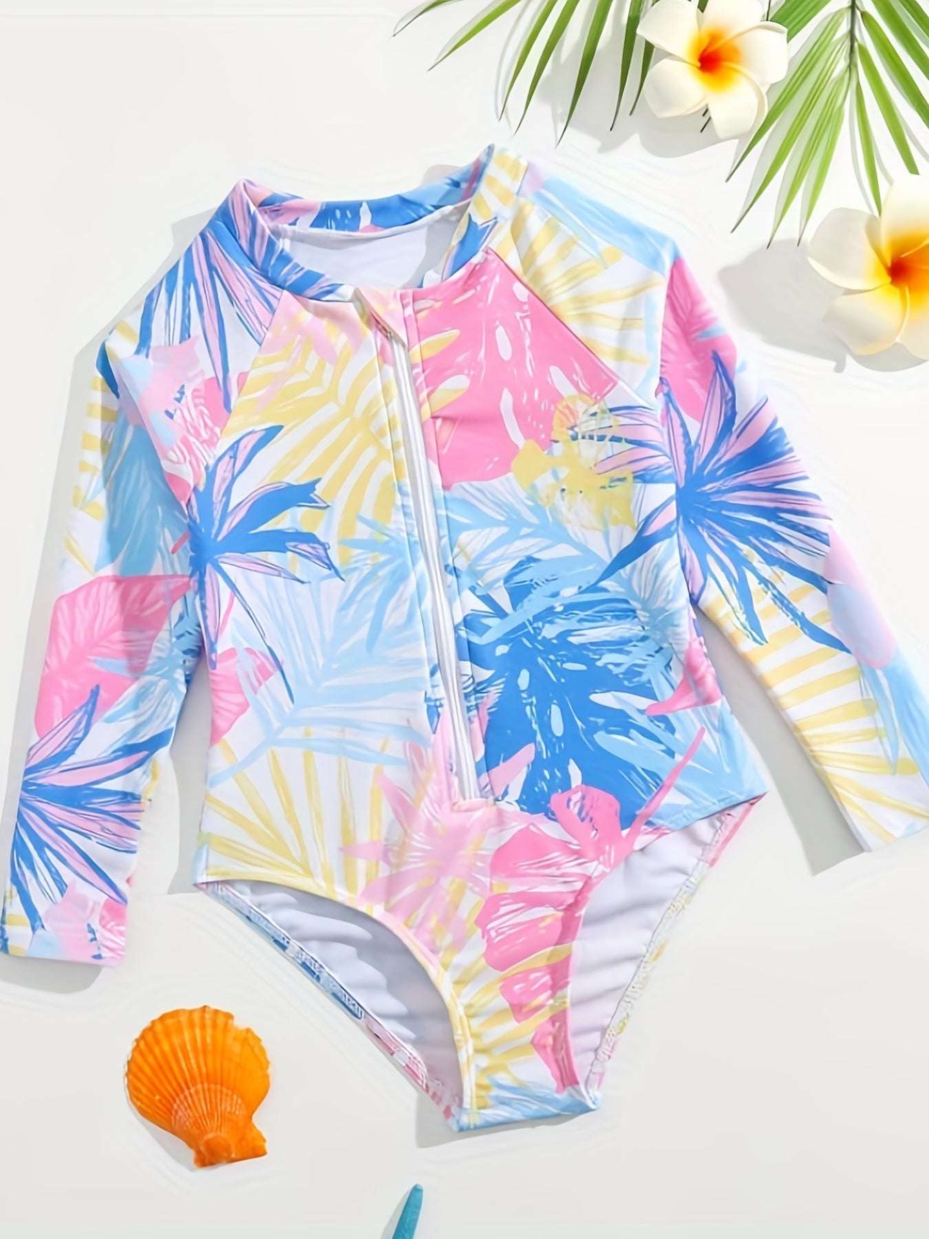 Girls Rain Forest Graphic Long Sleeve Swimsuit for Surfing