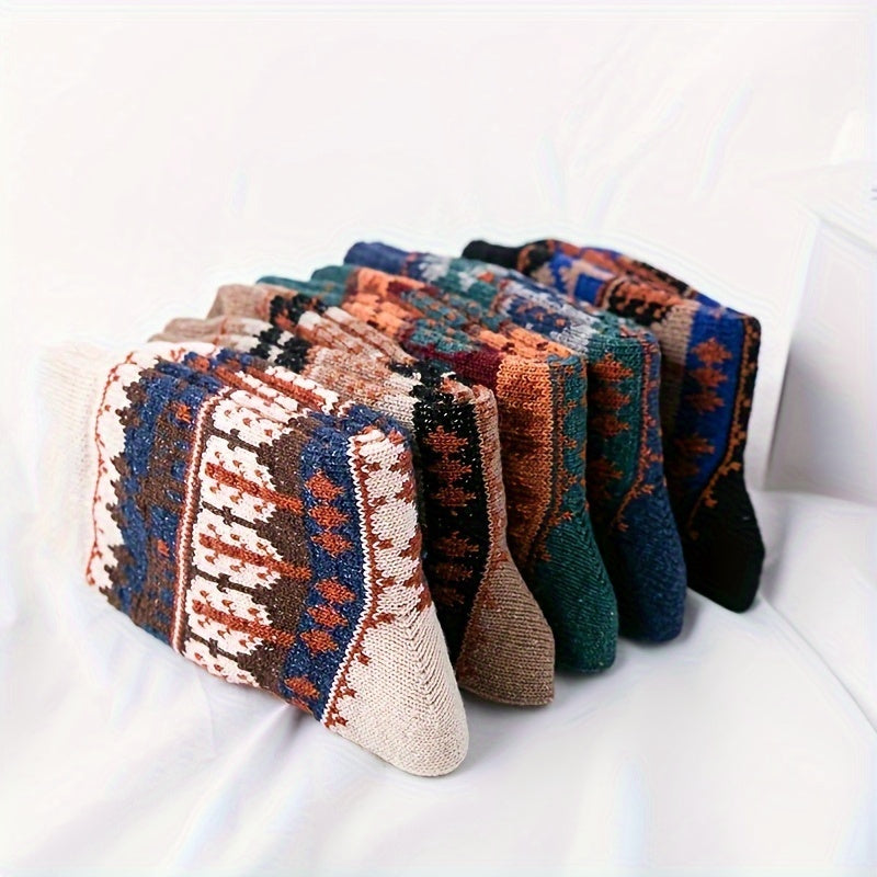 5 Pairs Geometric Print Socks Mid Tube Women's Stockings