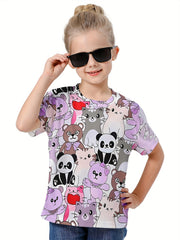 Kids 3D Animals Graphic Short Sleeve T-shirt - Summer Sports Gift