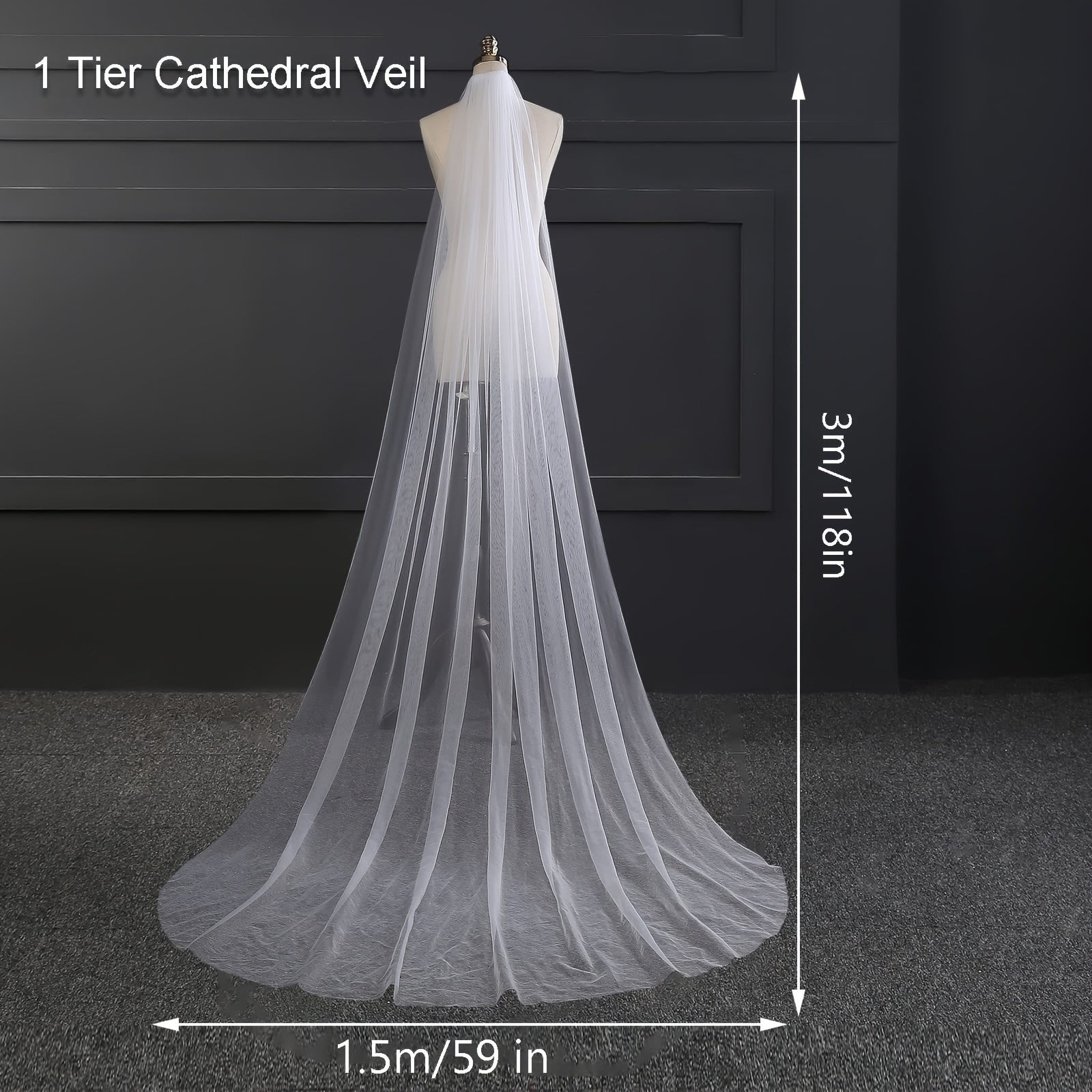Sheer Lace Wedding Head Veil with Trim Long Train Bridal Veil for Women