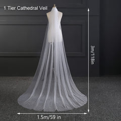 Sheer Lace Wedding Head Veil with Trim Long Train Bridal Veil for Women
