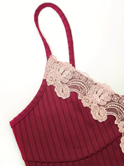 Lace Lounge Dress V-Back Spaghetti Strap Home Wear