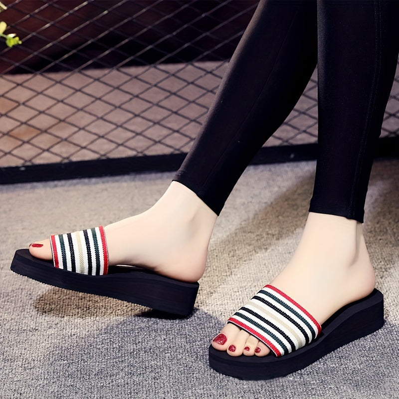 Fashionable Strip Beach Slippers Thick Bottom Women's Sandals