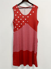 Colorblock Dot Print Tank Dress With Pockets