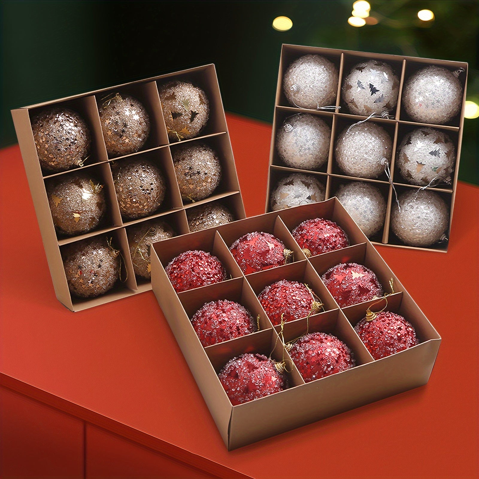 9pcs Shatterproof Christmas Tree Ball Decorations - Solid Style