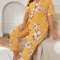 Floral Print Pajama Set Short Sleeve Lounge Two Piece