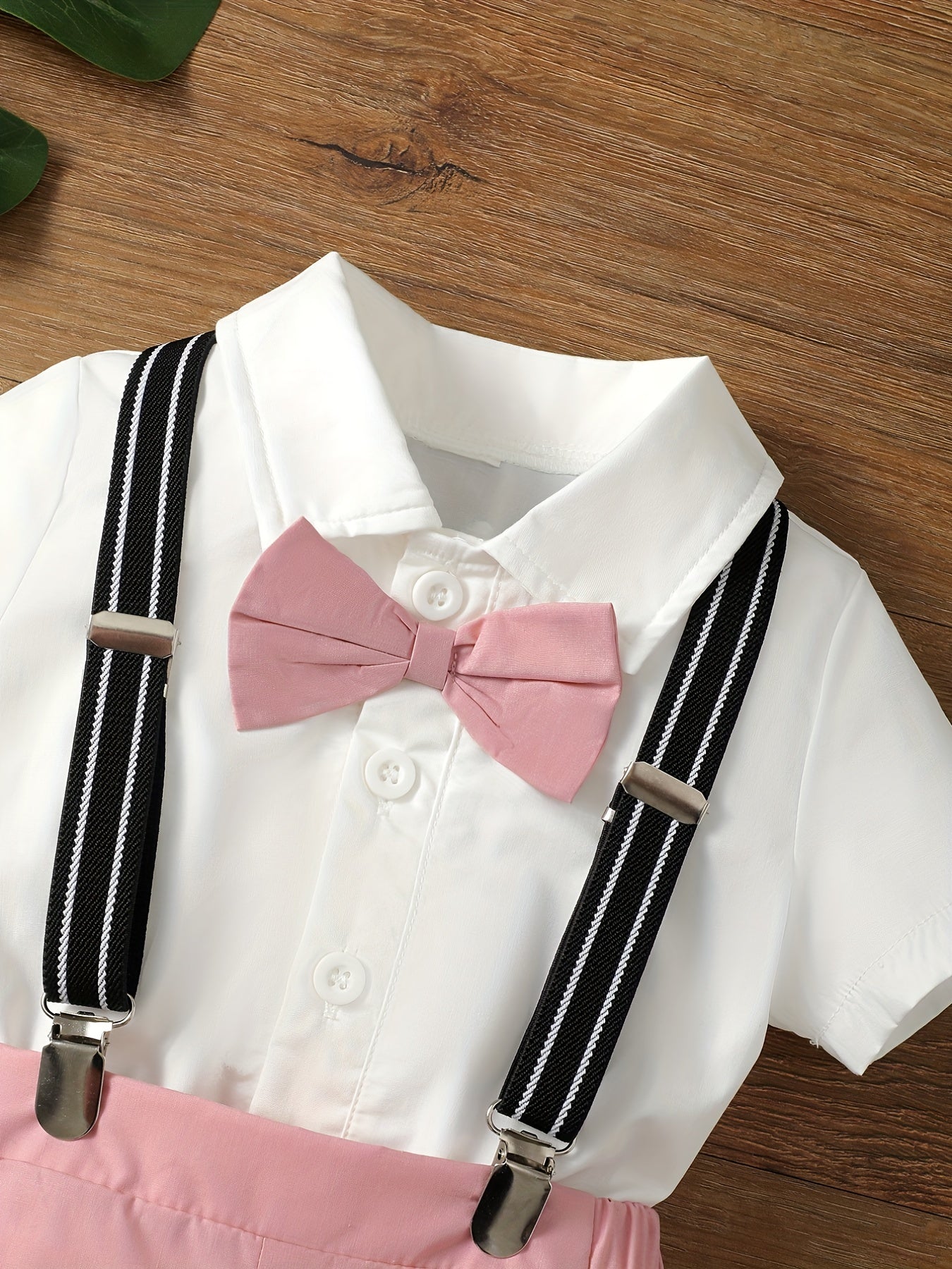 2pcs Baby Boys Short Sleeves Shirt & Suspender Shorts Set
