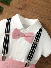 2pcs Baby Boys Short Sleeves Shirt & Suspender Shorts Set
