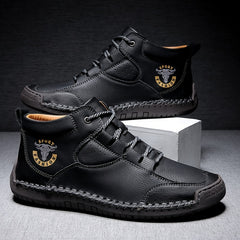 Men Leather Stitch Ankle Boots Non Slip Walking Sneakers
