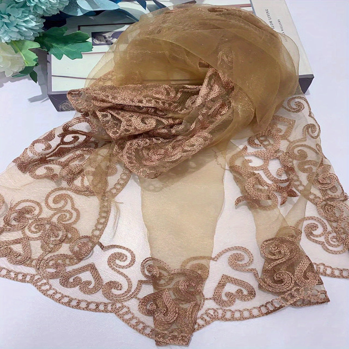 Boho Square Scarf Lace Embroidery Bandana Women Neckerchief Decorative Shawl