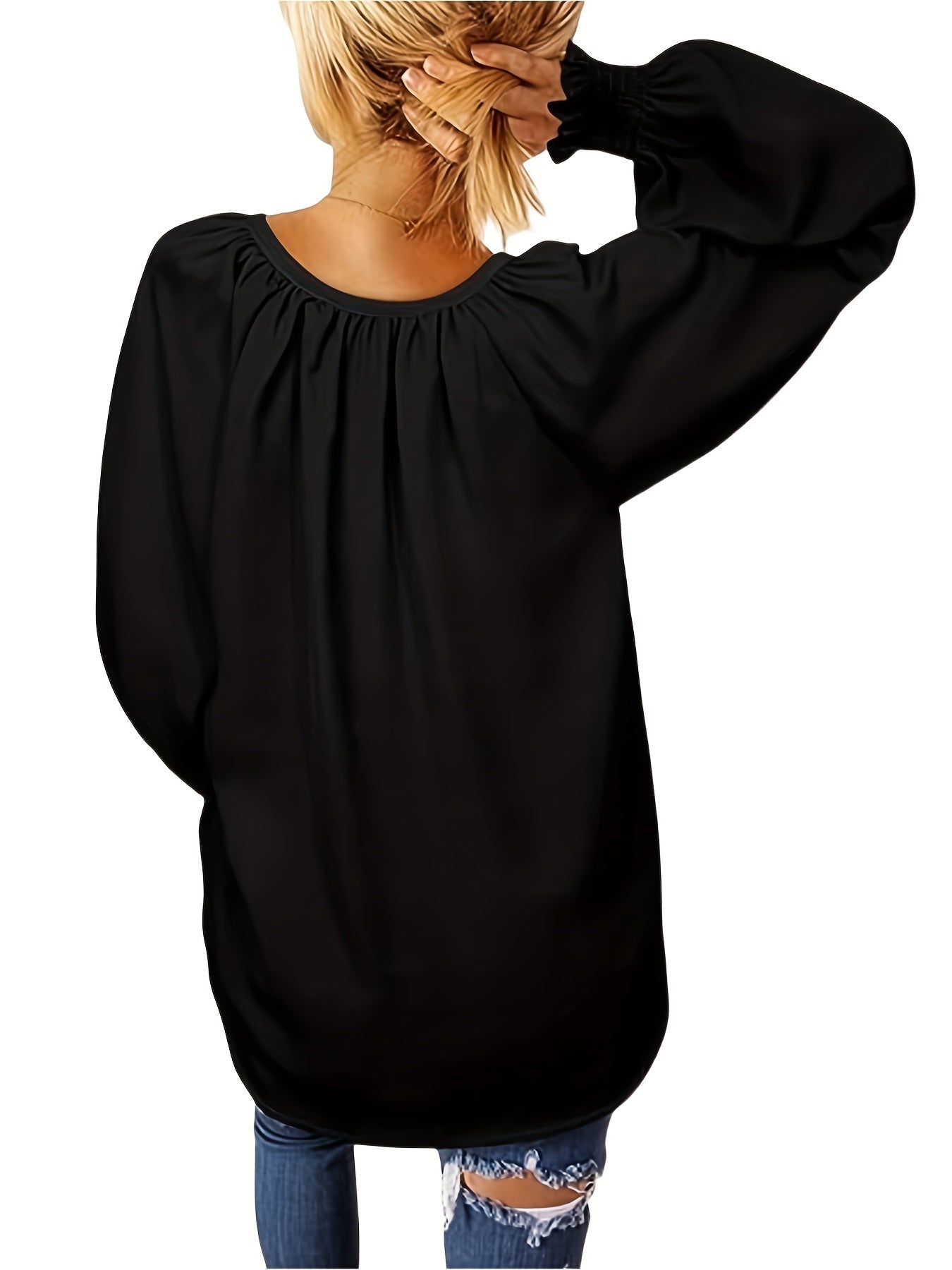Solid Lantern Sleeve Tunic Top
