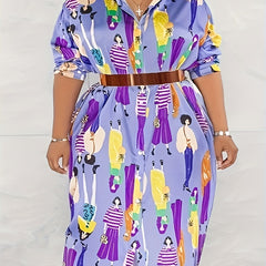 Cartoon Print Maxi Shirt Dress