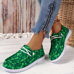 Green Floral Pattern Slip On Flat Shoes Women's Shallow Mouth Casual Shoes