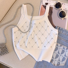 Rhinestone Eyelet Spaghetti Top Sleeveless Cami