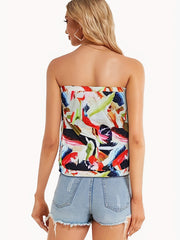 Floral Print Pleated Tube Top Sleeveless