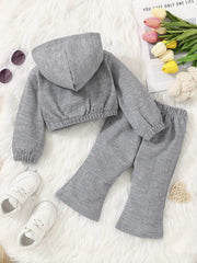 Baby Girl Waffle Hooded Top and Pants Set