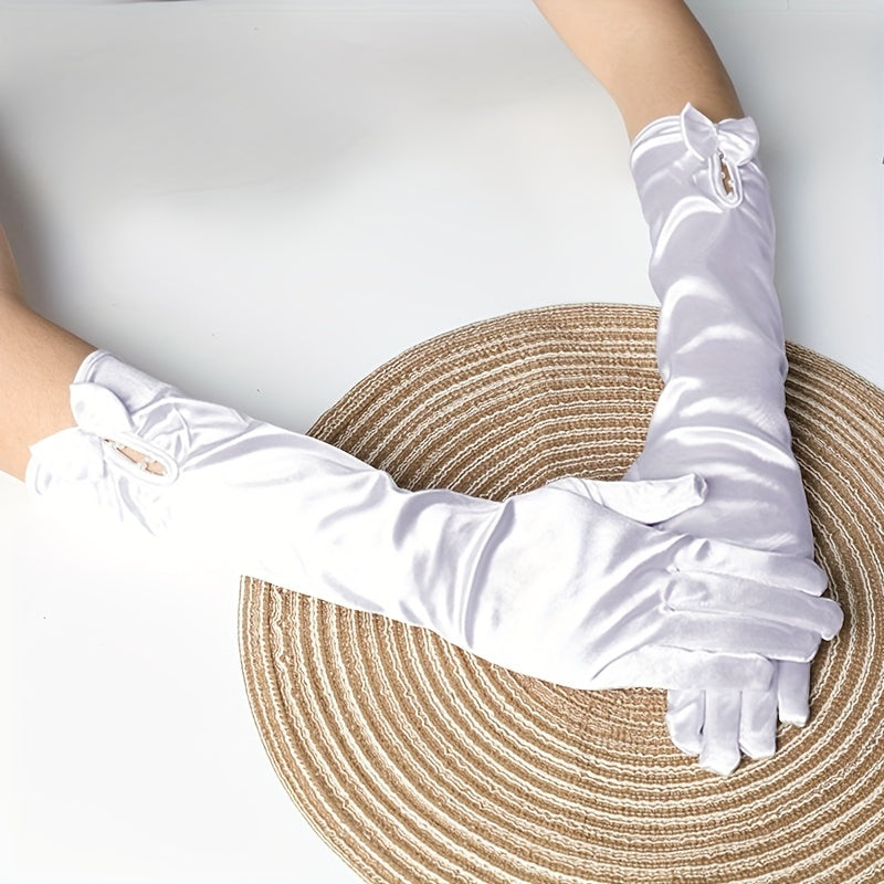 Satin Bridal Gloves with Bow Knot - Long Sleeve Cover