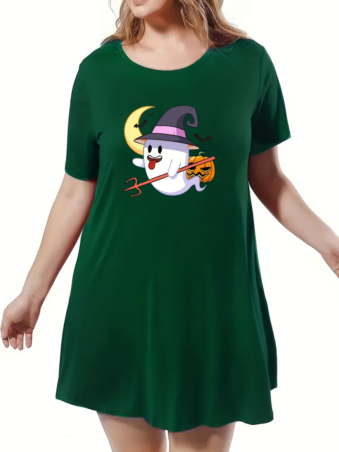 Halloween Lounge Dress Women's Ghost & Pumpkin Print Nightdress