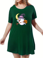 Halloween Lounge Dress Women's Ghost & Pumpkin Print Nightdress