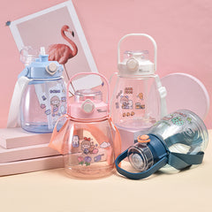 Cartoon Water Bottle Plastic Water Cup With Straw for Outdoor Sports