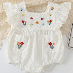 Infant Ruffles Short Sleeve Romper Flower Embroidery Bodysuit Onesies