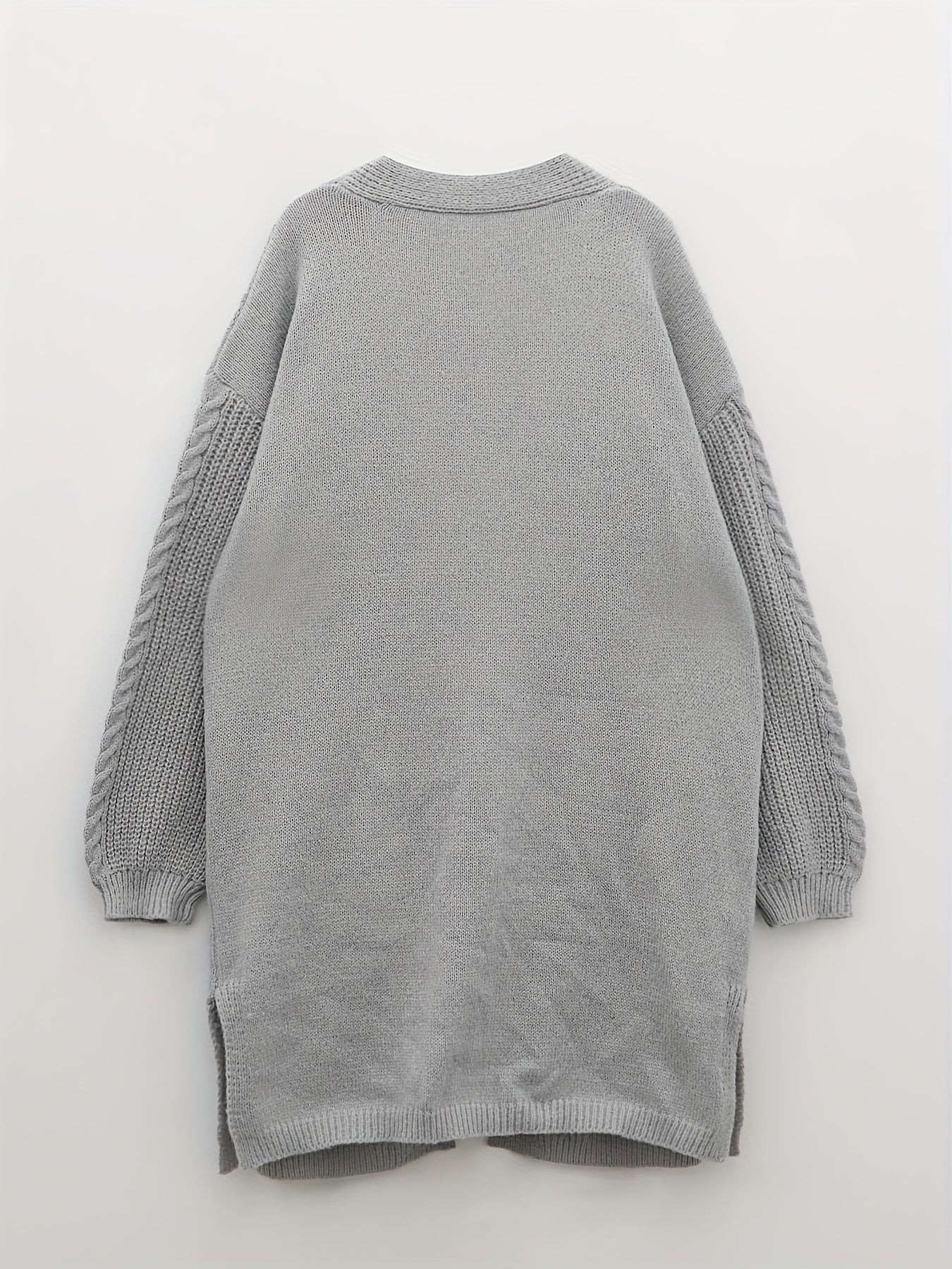 Solid Jacquard Lantern Sleeve Open Front Cardigan