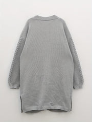 Solid Jacquard Lantern Sleeve Open Front Cardigan