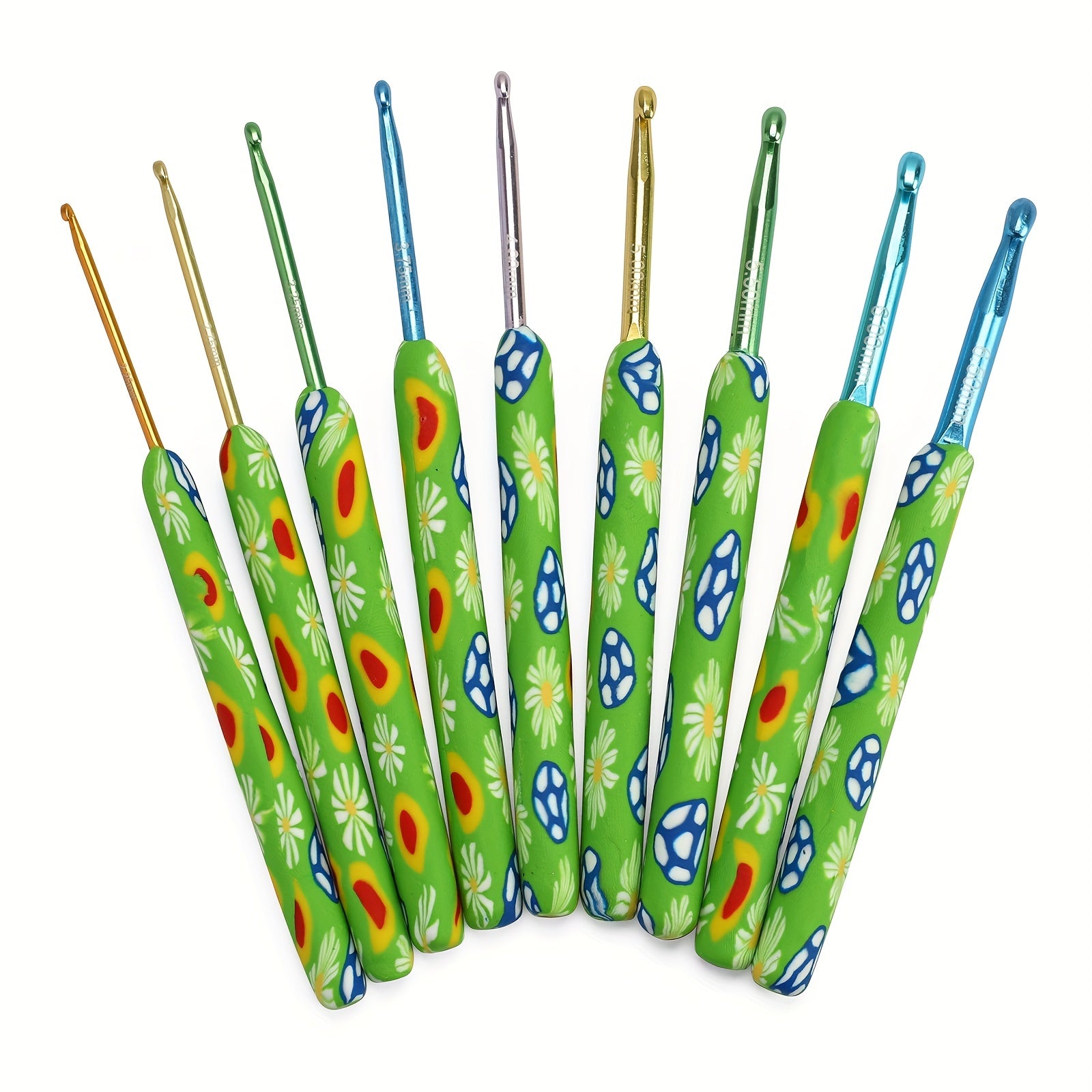 9pcs Colored Soft Handle Crochet Set Ergonomic Soft Grip Crochet Needle Set
