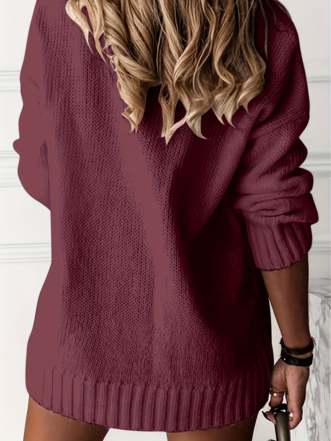 Solid Knit Sweater V Neck Long Sleeve Casual