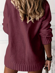 Solid Knit Sweater V Neck Long Sleeve Casual