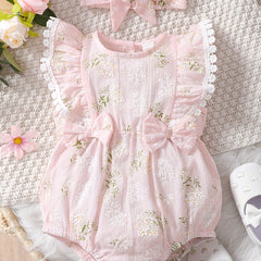 2pcs Baby Girls Floral Sleeveless Onesie & Headband Set
