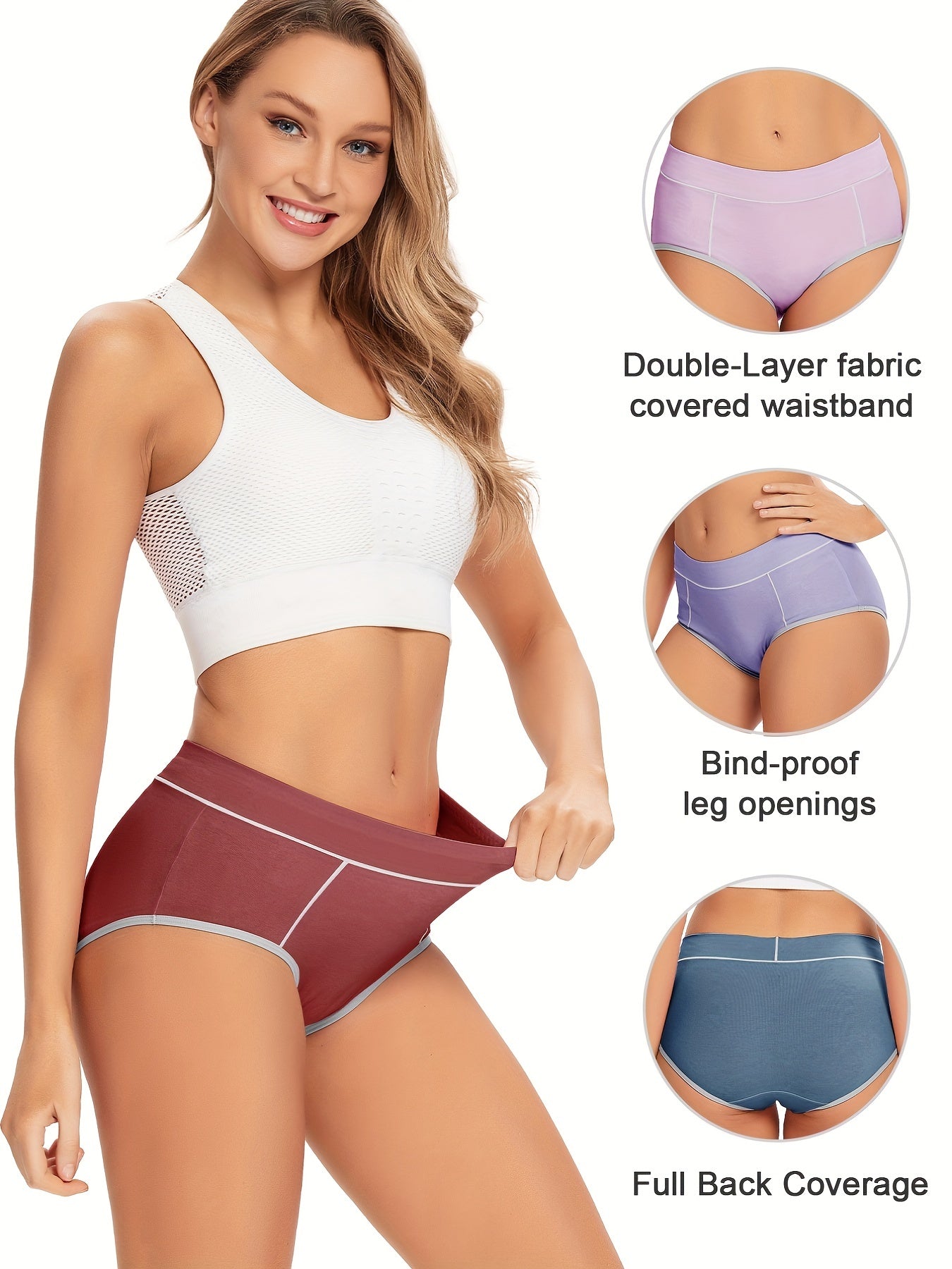 5pcs Colorblock Trim Briefs Comfy Stretchy Intimates Panties