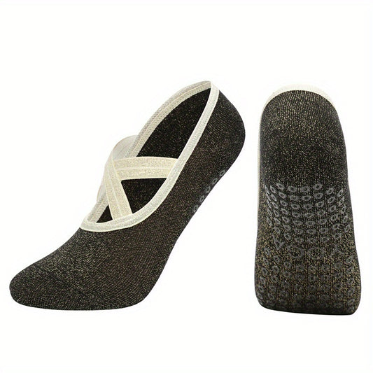 Cross Strap Yoga Socks Non Slip Fitness Grippers for Pilates Barre Ballet