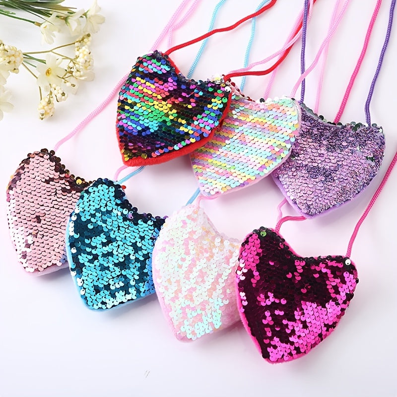 Girls Cartoon Sequin Heart Shaped Crossbody Bag Coin Purse for Party